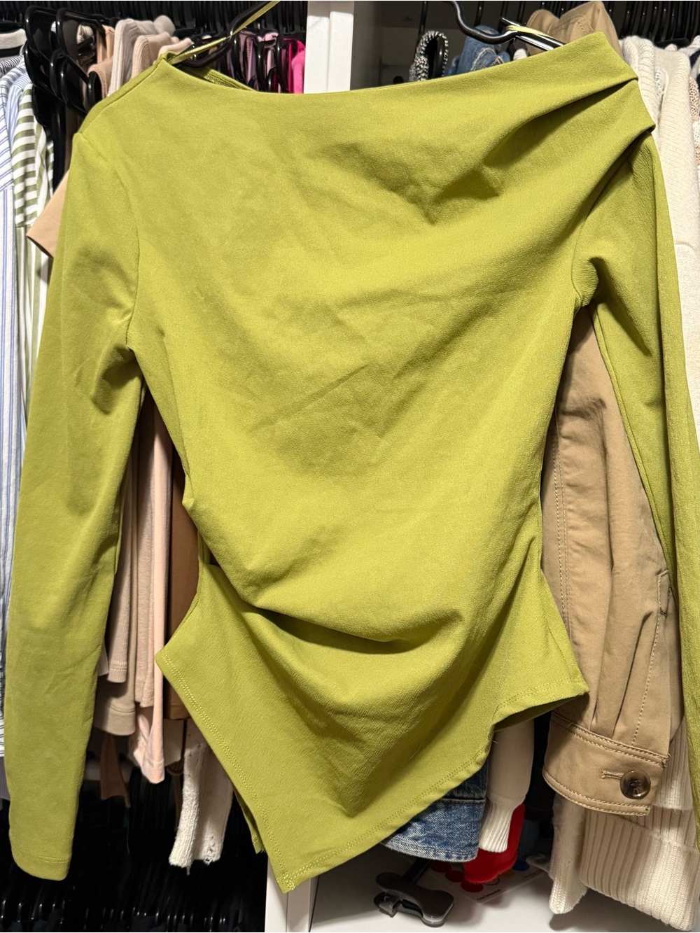 Zara Lime Green Asymmetric One-Shoulder Handkerchief Hem Top Size M